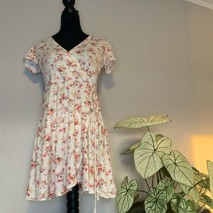 Cotton Floral Wrap Dress Size L Doublju